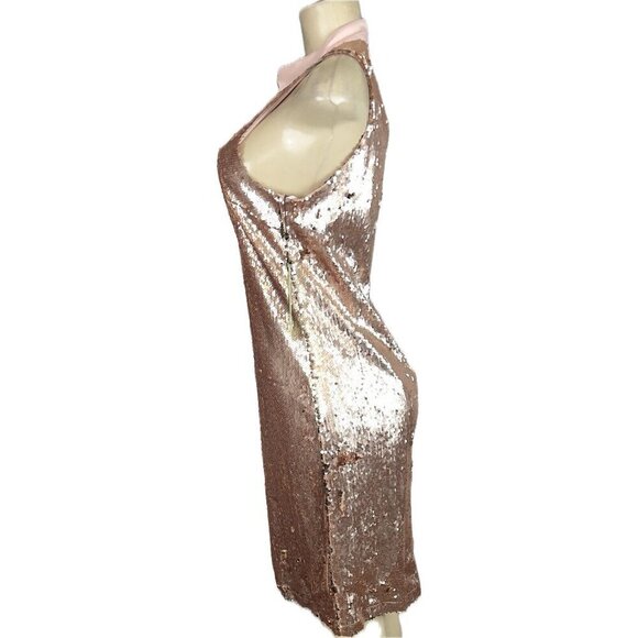 Sam Edelman 10 Rose-Gold Sequin Lined High Neckline Sleeveless Knee Length Dress - Picture 5 of 6
